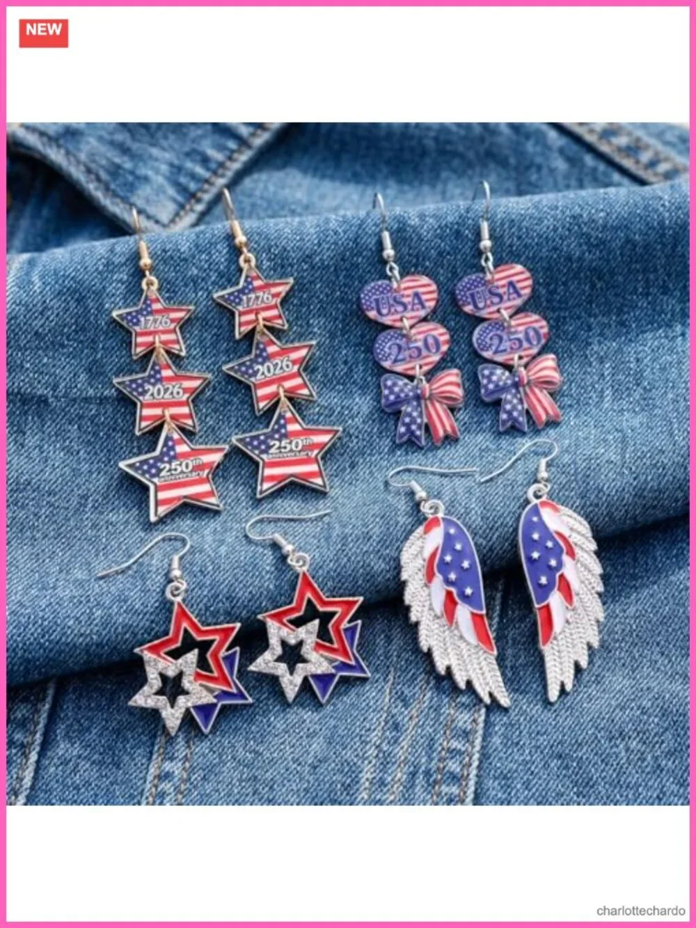 Patriotic Earrings Set 4 Pairs Acrylic July 4th America 250